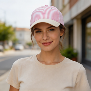 Gorra de Béisbol de Seis Paneles con Diseño OEM, Serigrafiada, de Tela Seersucker de Algodón, Clásica, a Rayas, de Dos Tonos, para Uso en Exteriores - Product Image 4