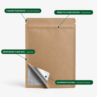 Sachet d'échantillon en papier kraft biodégradable écologique 6*8cm avec fermeture à trois soudures et fermeture éclair pour emballage alimentaire pour bébés