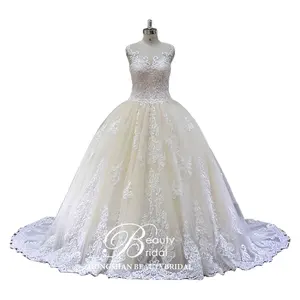 Sleeveless French Lace Ball Gown Bridal Dress