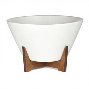 Maceta moderna de hierro blanco con soporte de madera para uso en interiores, decoración del hogar y oficina. - Product Image 2