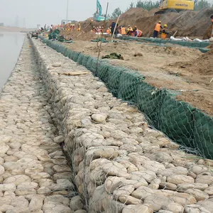 Anyaman Kawat Besi Gabion Mesh Keranjang Desain Dinding dengan Batu Dipenuhi Gabion Anping Bawah Air Seawal Melindungi Jala Berlapis