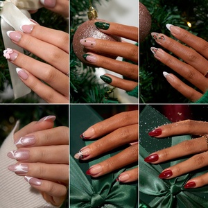 Faux ongles de Noël BTARTBOX, haute qualité, vente en gros, gel souple, extra courts, carrés, rose, French manucure, mignons, à presser, en vrac - Product Image 4