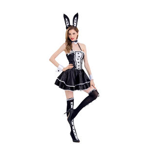 Gaun pesta Cosplay wanita, Gaun Pesta Purim karnaval Halloween, Cosplay peran gadis kelinci hitam 100% poliester - Product Image 5
