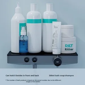 หัวฝักบัว R&T S2mini สีดำด้าน ติดผนัง ไม่มีสเปรย์ฉีดด้านบน ชั้นวางกระจกนิรภัย - Product Image 2