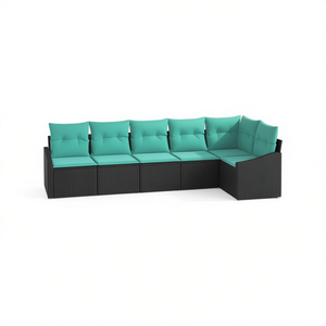 Black And Turquoise Poly <b>Rattan</b> Garden <b>Sofa</b> Set Outdoor Furniture Waterproof Cushions Contemporary Design - Product Image 1