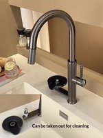 Robinet de cuisine noir haut de gamme à poignée unique avec douchette extractible à valve céramique, bec rotatif, mitigeur chaud/froid