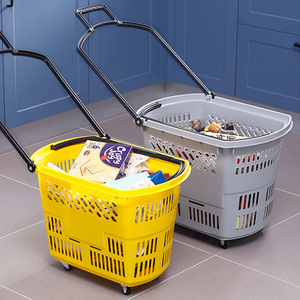 Grand chariot de courses portable en plastique pour supermarché, avec poignée et roues - Product Image 2