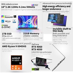 A-SUS ประสิทธิภาพสูง ROG Phantom 14 Air Business Office Laptop16G/32G Win11 DDR5 Rtx4060แล็ปท็อปเพื่อการศึกษา - Product Image 2
