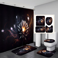 Ensemble de rideaux de douche 4 pièces de luxe, écologiques, design personnalisé, antibactériens, imprimé floral, tapis de bain moderne en polyester pour la maison et l'hôtel