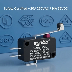 <span class=keywords><strong>Micro</strong></span>-interrupteur de fin de course en plastique V-106-1C25 avec levier à charnière long, momentané SPDT 1NO 1NC, à <span class=keywords><strong>action</strong></span> rapide, IP40 - Product Image 2