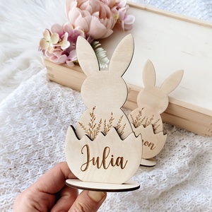 Coniglietto pasquale personalizzato con nome |   Decorazione <span class=keywords><strong>da</strong></span> <span class=keywords><strong>Tavolo</strong></span> <span class=keywords><strong>in</strong></span> <span class=keywords><strong>Legno</strong></span> Lavorato, Regalo Multiuso per Pasqua - Product Image 1