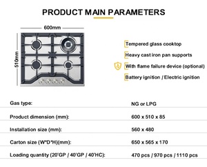 Professional Built-in Gas Cooker Manufacturer 304 Stainless Steel Four burner Gas Cooktop With - Product Image 2
