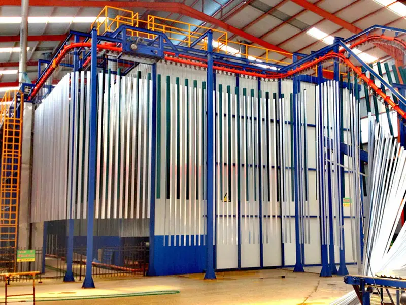 Haztek enamel powder coating curing production line aluminum profile vertical spraying line quick color powder spraying line