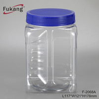 Pot alimentaire carré en plastique PET vide de 50 oz avec couvercle pour l'emballage d'arachides grillées/salées