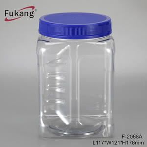 Pot alimentaire carré en plastique PET vide de 50 oz avec couvercle pour l'emballage d'arachides grillées/salées - Product Image 3