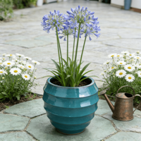 Pot Bunga Keramik Berkilau Warna Teal Desain Horizontal Lubang Drainase Ramah Lingkungan Tahan Lama Untuk Dalam & Luar Ruangan Rumah & Taman