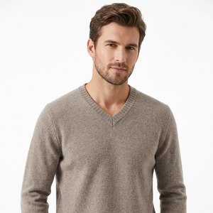 Pull en laine/cachemire pour homme, fabriqué en usine, col en V, tricoté, respirant, logo uni sur le devant, 280g, manches longues - Product Image 4