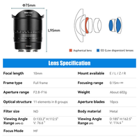 Objectif fisheye ultra grand angle 7artisans 15 mm F2.8 II plein format à mise au point fixe fabriqué en Chine