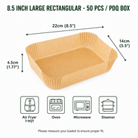 Lot de 50 doublures rectangulaires en papier pour friteuse à air 22x14 cm - Boîte de présentation PDQ, 38 g/m² antiadhésives, conformes FDA, OEM