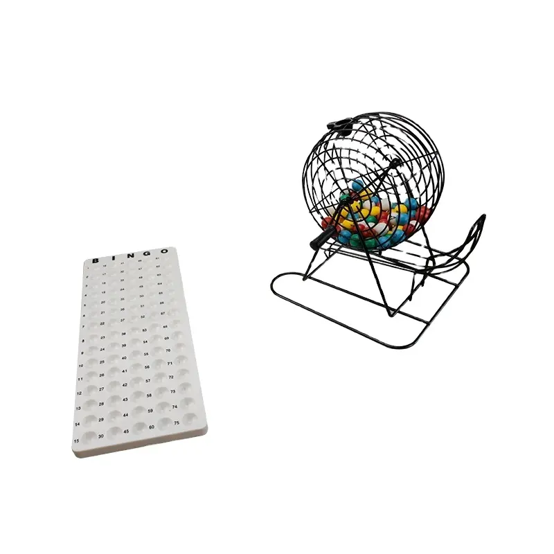 डीलक्स बिंगो पिंजरे के साथ खेल सेट-9-इंच धातु पिंजरे प्लास्टिक Masterboard, 75 बहु-रंग बिंगो गेंदों, बिंगो कार्ड और बिंगो चिप्स