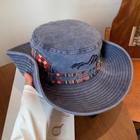 Sombrero de Playa Unisex Ajustable de Ala Ancha con Protección Solar UPF 50+, Material de Algodón, Diseño a Cuadros, Informal, para Viajes y Ciclismo
