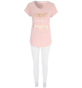 <strong>Womens</strong> Cotton Flannel Pajama Sets Big Size Printed Tshirt and <strong>Legging</strong> Comfortable Sleepwear - Product Image 2