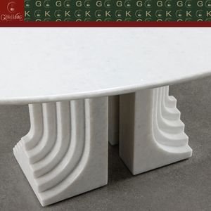 <span class=keywords><strong>Table</strong></span> à manger en marbre blanc Bianco Carrara GOLDKING pour cuisine et salle à manger, pierre blanche pure, design monolithique poli sur mesure - Product Image 5