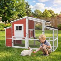 Poulailler en bois de style extérieur avec enclos en grillage extensible, bac de nettoyage intégré, résistant aux intempéries, pour poules et volailles, usage en ferme et jardin