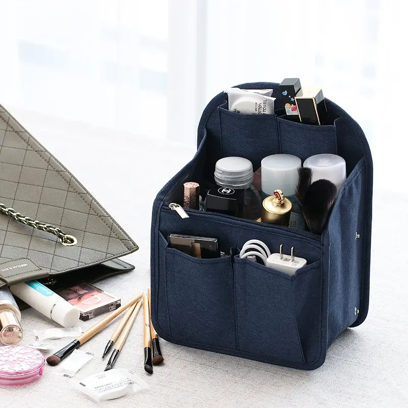 Custom Logo Nylon Insert bag organizer for Backpack multi-pocket inner bag for women handbag cosmetic storage bag