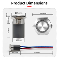 Interrupteur à bouton-poussoir métallique robuste 22 mm 220 V 15 A IP68 électronique pour marine et automobile 20 A max 1NO1NC