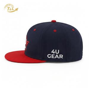 4U Gear Embroidered 6-Panel Adjustable Snapback Cap 100% Cotton <b>Navy</b> Red Brim Street Style Unisex Adult Casual <b>Hat</b> - Product Image 3