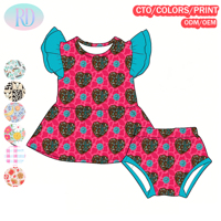 Ensemble 2 pièces pour bébé fille, rose, motif girafe et cœur, haut à volants et peplum, et bloomers assortis, en bambou doux, tenue quotidienne pour bébé