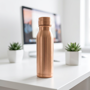 Premium Contoured Pure Copper Eco-Friendly Water <b>Bottle</b> Matte <b>Brushed</b> Sports Flask 100% Leak-Proof Ayurvedic Health Office - Product Image 1