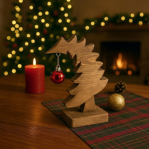 Curio Craft Luxury Wooden <b>Christmas</b> Leaning <b>Tree</b> Decor | Eco-Friendly Handmade <b>Christmas</b> Ornament Collection - Product Image 1
