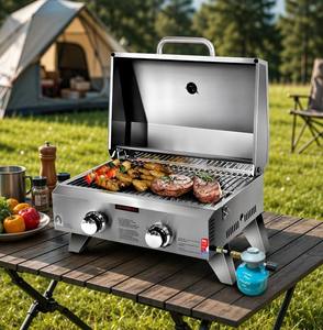 RVS keuken BBQ <span class=keywords><strong>grill</strong></span> hoge temperatuur smoker buitenkeuken 2-pits draagbare gasfornuis met grillpan - Product Image 1