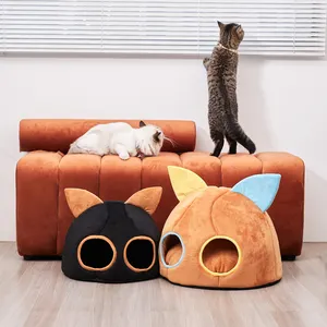 เตียงนอนแมวมีรูสองชั้น2สีที่นอนสำหรับสัตว์เลี้ยงที่นอนแมวดีไซน์เนอร์บ้านแมวที่นอนสัตว์เลี้ยง