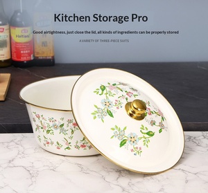 Fabrieksgroothandel geëmailleerde kom met deksel, voedselveilige soepkan, ijzeren kom, saladekom, soepkom, 16-26CM - Product Image 2