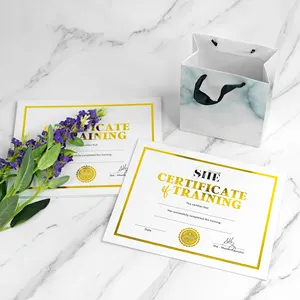 Özel Logo altın folyo damgalama prim hediye tebrik kağıt kartı iş için eğitim promosyon sertifika kartları