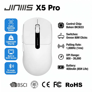 Ratón Inalámbrico para Juegos JINMS X5 Pro Tri-Modo, 63g Ligero, Pantalla OLED, Sensor Óptico PAW3395 26000DPI, Esports <span class=keywords><strong>PC</strong></span> OEM ODM - Product Image 1
