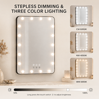 Miroir de maquillage LED Holly Wood pour salle de bain, à intensité variable, 3 couleurs, commande tactile, fonction mémoire, Bluetooth, à poser ou à fixer au mur