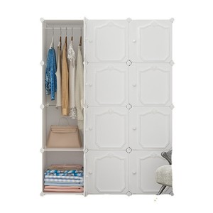 Modern Foldable Plastic <b>Storage</b> Cabinet For Bedroom Home Use With Hanging Rod And <b>Shelves</b> - Product Image 5