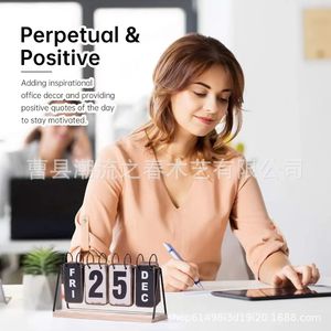 New cross-border 2026 wooden desk <b>calendar</b> stand with wrought iron perpetual <b>calendar</b> base, office flip <b>calendar</b> stand with - Product Image 2