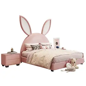 귀여운 토끼 팬더 동물 디자인 어린이 침대 어린이 유아 덮개를 씌운 플랫폼 침대 어린이 침대 세트 공주