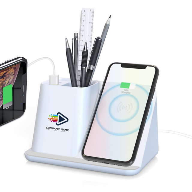 Custom logo White 3 in 1 Multifunction 15w Magnetic Fast Wireless Phone Charger Stand Office with Pen Holder Wireless Charger