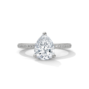 แหวนแต่งงานเพชรทรงลูกแพร์แบบคลาสสิกสำหรับผู้หญิง เพชรเลี้ยงในห้องปฏิบัติการ ประดับเพชรแบบ Pave ทอง 10k/14k พร้อมวงแหวน Halo ซ่อน - Product Image 1