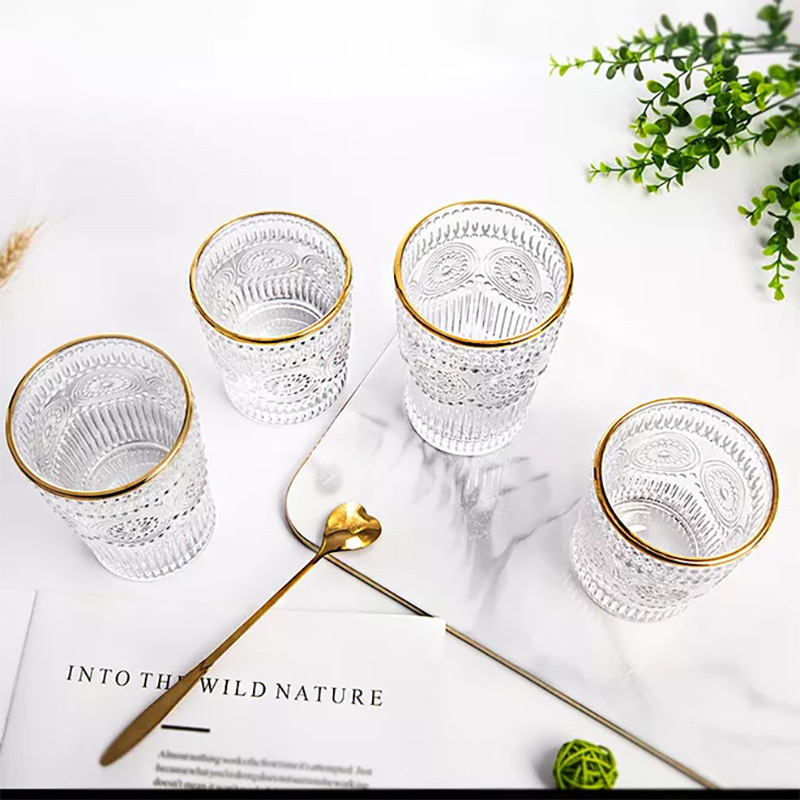 Old Fashioned Clear Whisky Glasses Cups Crystal Rock Glass Whiskey Cup  Embossed glass cup