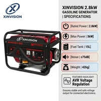 Générateur d'essence refroidi par air Euro 5 de 2,8 kW max, 170F 7HP 212cc, monophasé 230V, 2,5 kW nominaux, démarrage électrique, AVR
