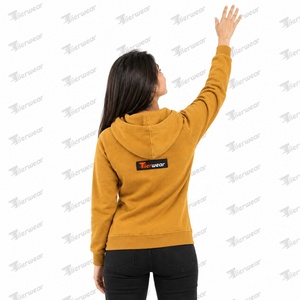 Sweat-shirt en polaire à capuche et fermeture éclair pour femme, couleur moutarde, coupe régulière, manches longues, couleur unie, vêtements d'automne - Product Image 6