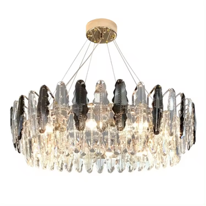 Lustres en cristal de luxe ronds menés modernes suspendus de lampe de feuille de cristal pour le restaurant - Product Image 6
