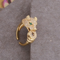 Bijoux plaqués or 18 carats styles multiples tête de léopard micro incrustation zircon bague ouverte pour femmes